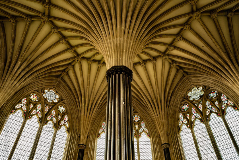 Column and Vaulted Ceiling at Chapter House, Wells